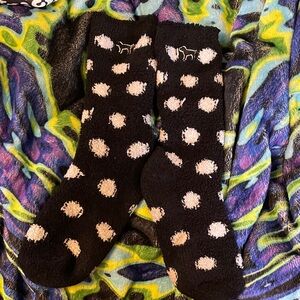 PINK Victoria's Secret Black Socks with White Dots